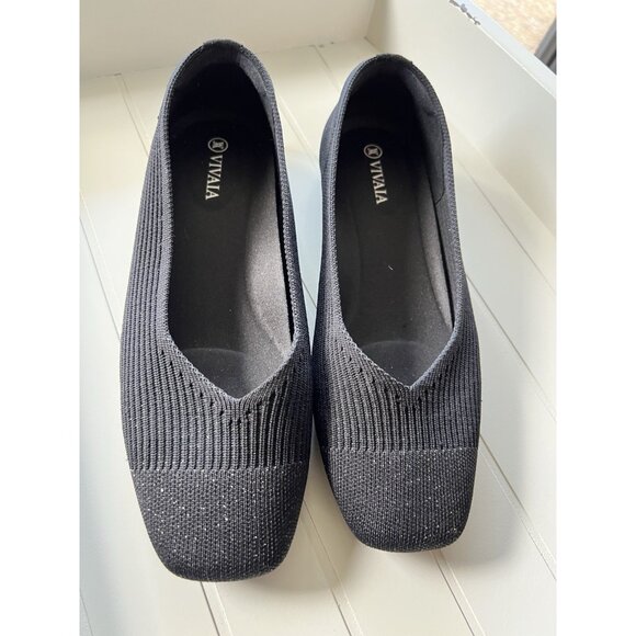 VIVAIA Black Margot 2.0 Square Toe Flat Sz 37.5w US 7 - Picture 15 of 16